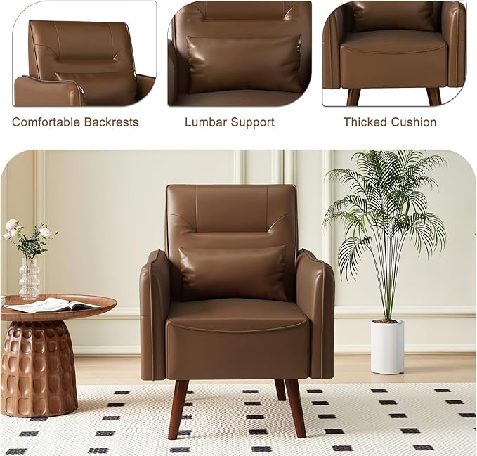 Bonzy Home Mid-Century Modern Faux Leather Accent Chair - Image 4