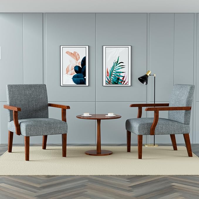 2PCS Accent Chairs with Table Set, Fabric Upholstered Modern Accent Armchair - Image 6