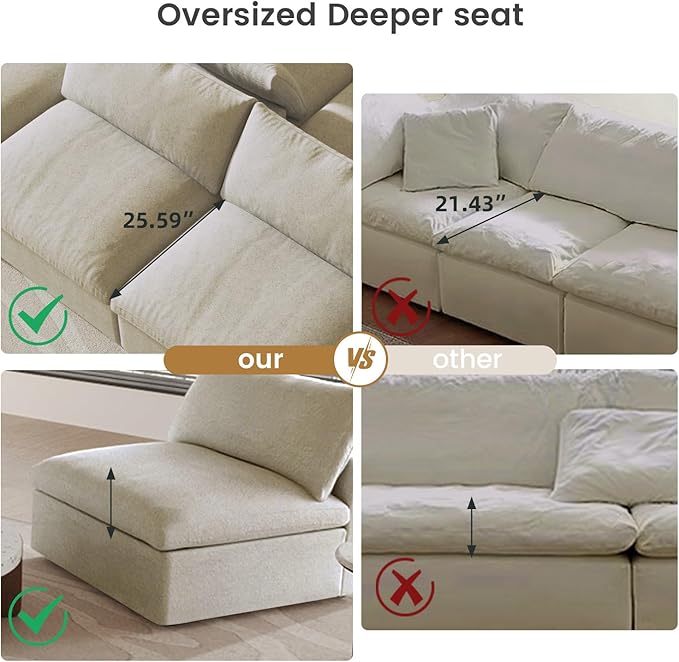 Cloud Couch Modular Sectional Sofa, 160.6" Down Filled Couch - Image 4