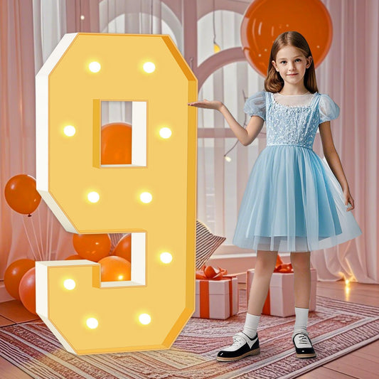 4ft Light Up Numbers, White Marquee Numbers Frame for 9th 19th 29th Boys Girls Birthday Party, Large Number for Decorations Anniversary Decor, DIY Pre-Cut Thick Foam Board Number 9