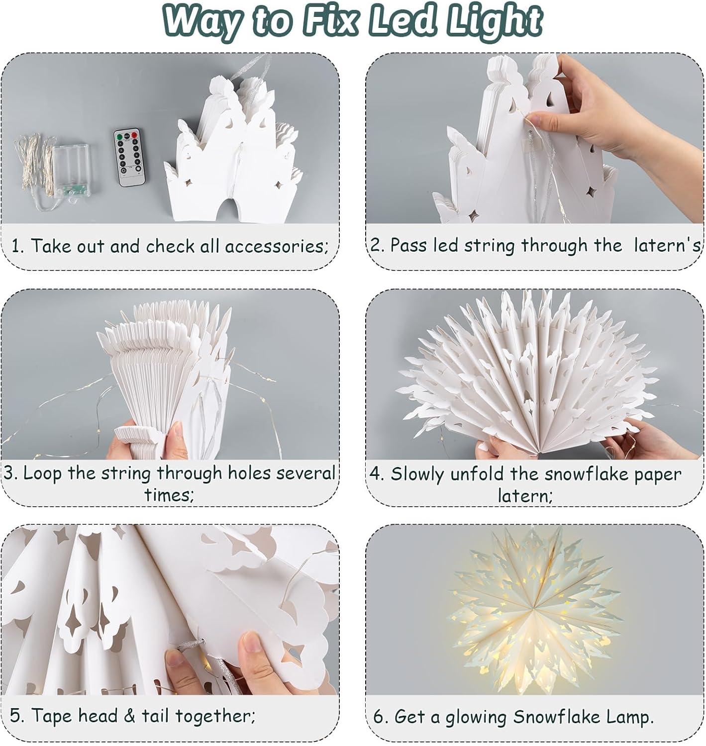 Christmas Paper Snowflake Lanterns, 2 Pack Christmas Paper Star Lantern with LED Light White Hanging Lamp Ornaments for Xmas Tree New Year Winter Frozen Weddings Birthday Holiday Party Decorations