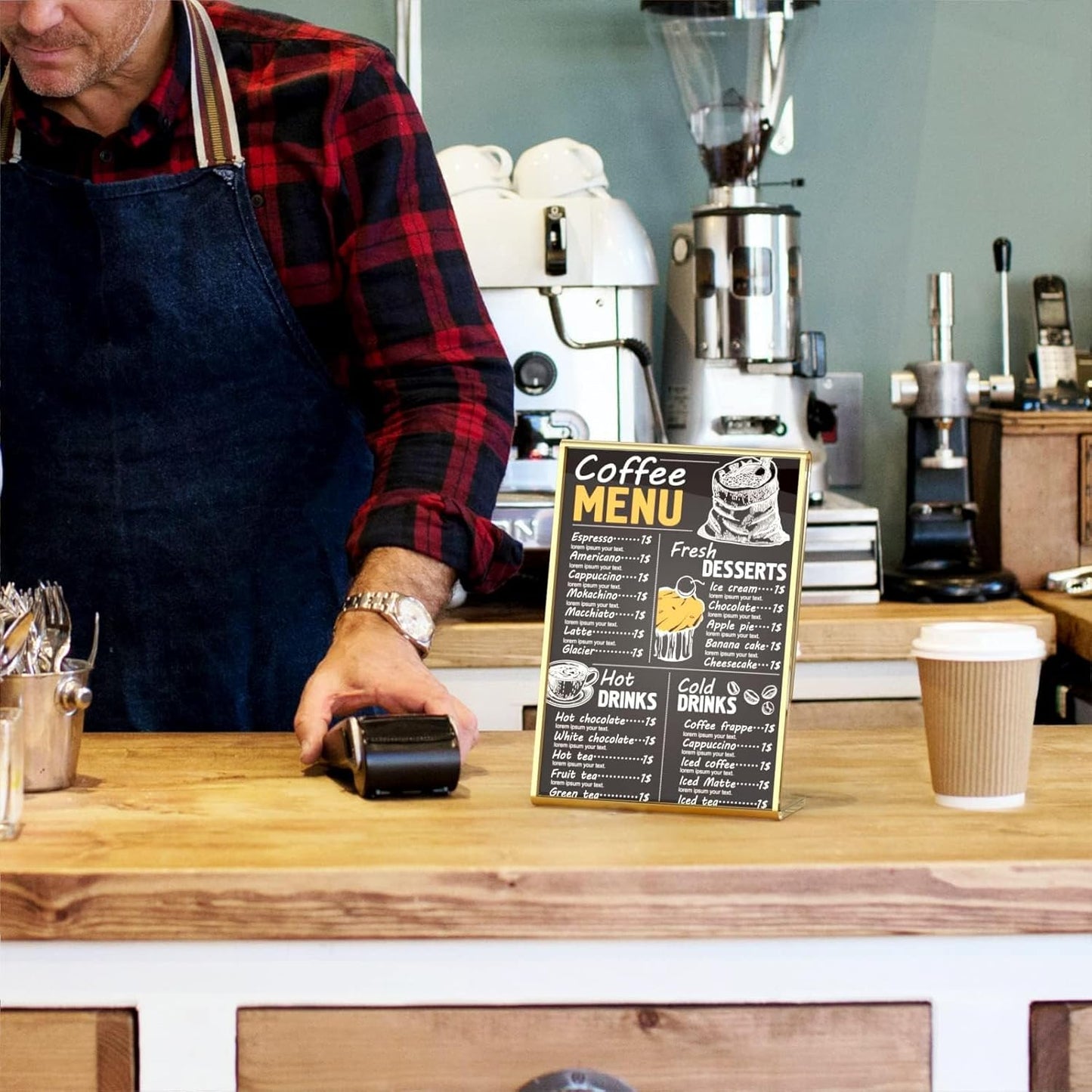 NIUBEE 4 x 6 Gold Frames, 6 Pack Acrylic Slanted Back Gold Picture Frames for Wedding Table Numbers, Restaurant Signs, Photos, Perfect for Wedding, Party, Event