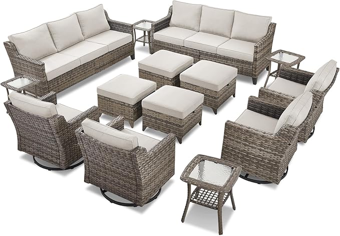 14 Piece Patio Furniture Set-High Back Outdoor Furniture Set Sectional Sofa - Image 9