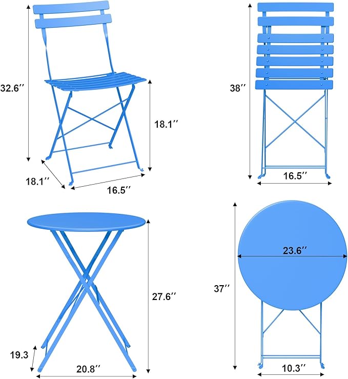 3-Piece Folding Bistro Set, Outdoor Patio Furniture Set - Image 2