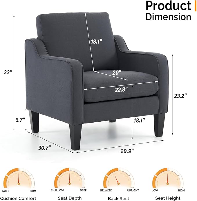 VINGLI Accent Chairs for Living Room Chairs Mid Century Modern Chair Sofa Chair - Image 3