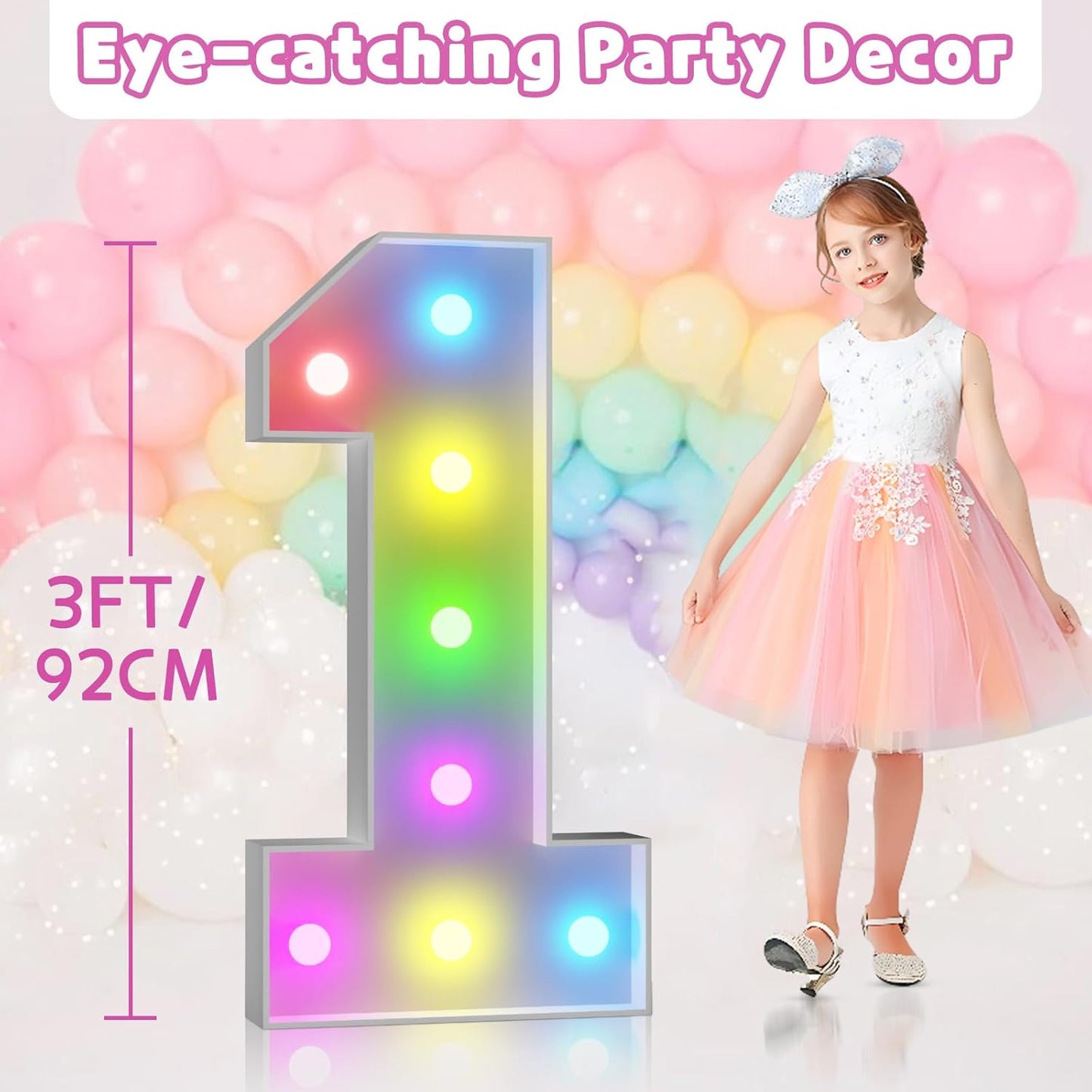 Marquee Numbers 50th-Birthday Decoration: Colorful 3FT Large Light Up 50 Year Old Birthday Decorations Anniversary Backdrop for Boys Girls Cardboard Sign 18 Colors Number 50 Mosaic Balloon Frame