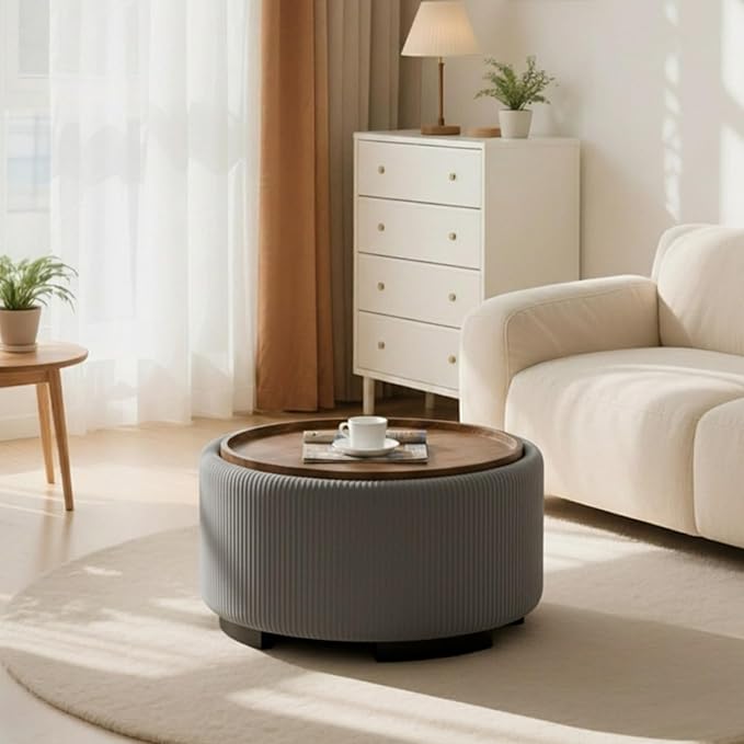 29.5 Inch Round Storage Ottoman Coffee Table, Modern Circle Coffee Table - Image 4