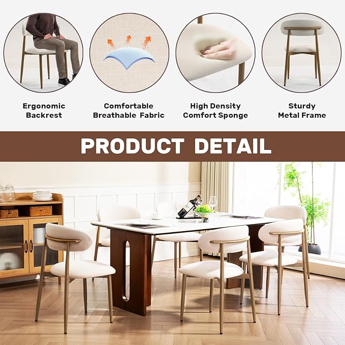UVV Dining Chairs Set of 6, Metal Kitchen Chairs - Image 7