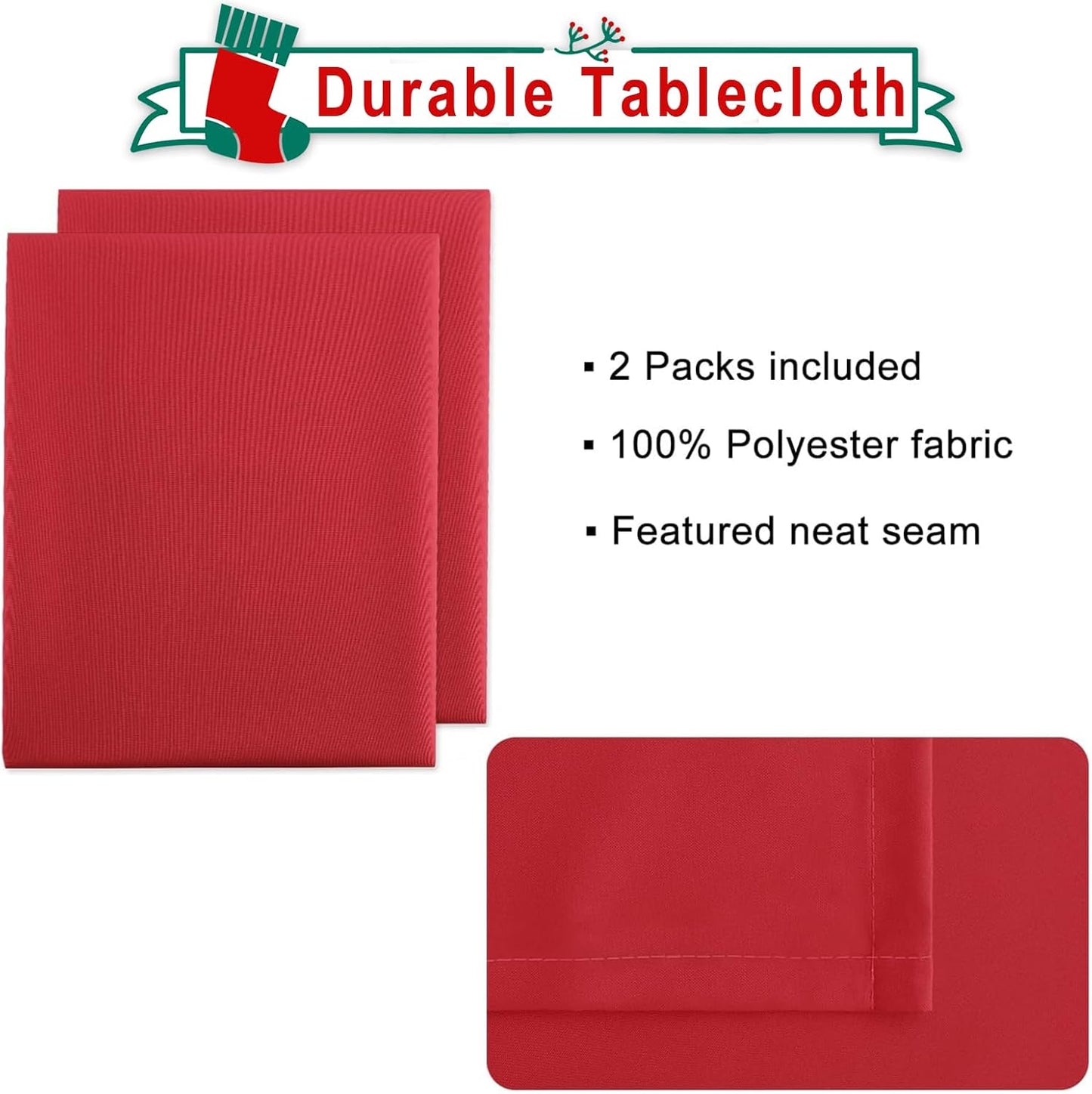 Hiasan 2 Pieces Red Tablecloth Square - Wateproof and Spillproof Kitchen Christmas Washable Polyester Table Cloth for Dining Room, 30 x 30 Inch