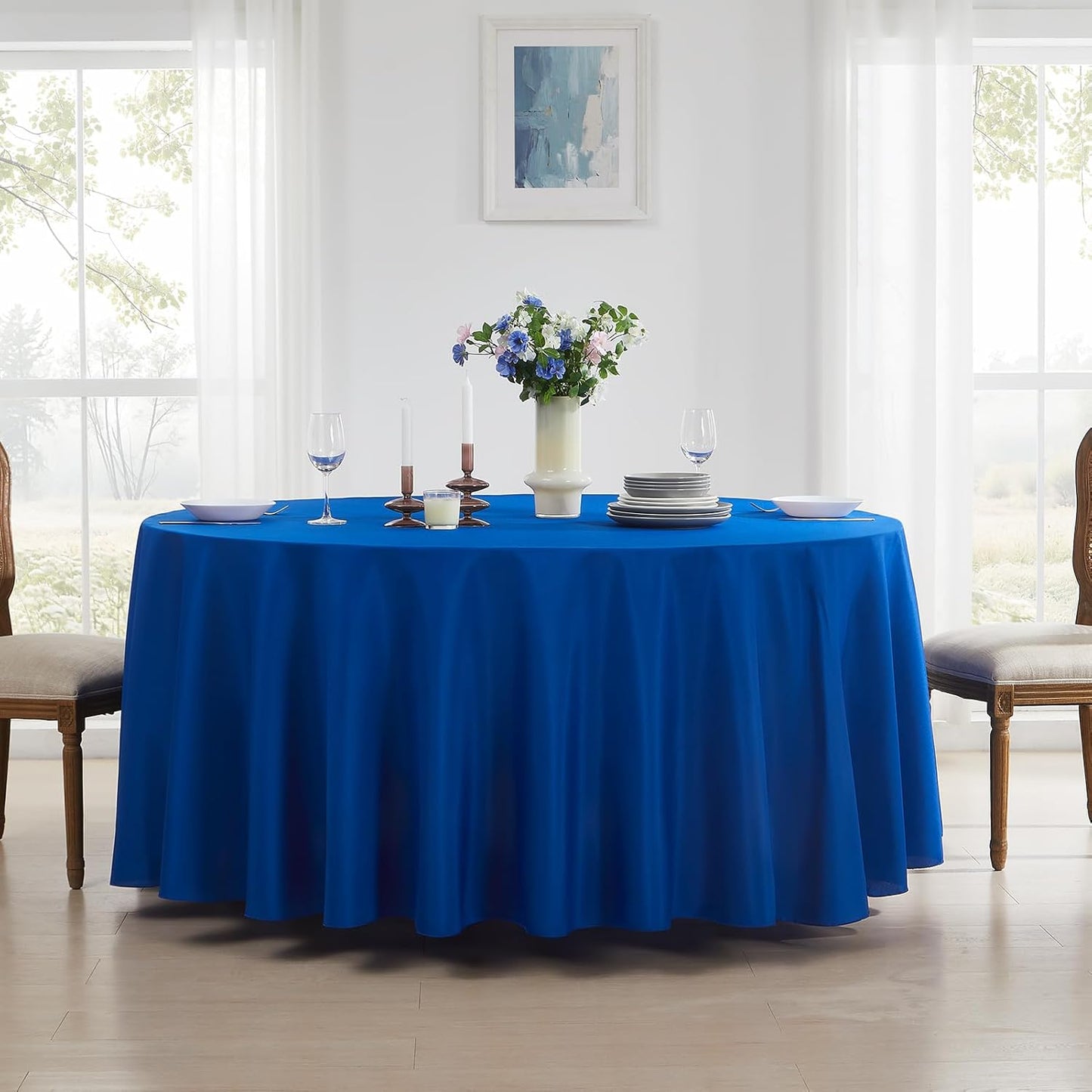 Round Tablecloth 6 Pack 108 Inch Royal Blue Tablecloths Washable Decorative Linen Polyester Table Clothes Cover for Dining Table Banquets Buffet Parties and Wedding