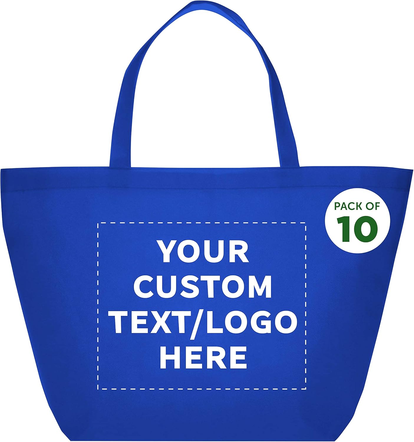 DISCOUNT PROMOS Custom Southern Style Grocery Tote Bags Set of 10 - Personalized Bulk Pack, Reusable Grocery & Shopping Bags - Great for Travel, Carry on Bag, Business Promotions - Blue - 20"X13"X8"