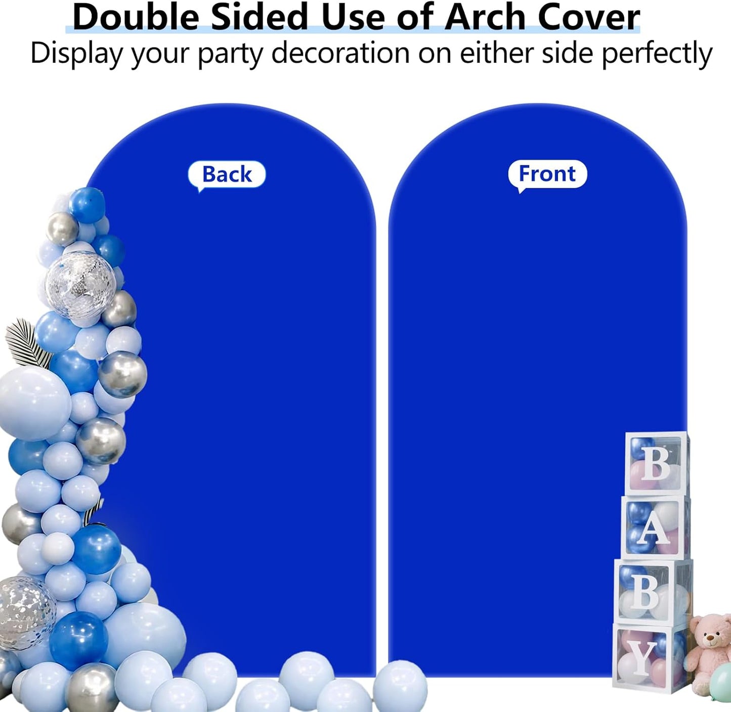 HEMMOTOP Blue Arch Cover 7.2 ft (No Arch Backdrop Stand), Spandex Wedding Balloon Stretchy Arch Backdrop for Photo, Round Top Stand Covers for Party Birthday Baby Shower Anniversary Decoration