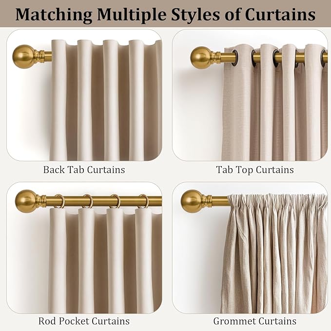 Modern Gold Curtain Rods for Windows 16 to 144 Inch 1" Diameter Adjustable - Image 4