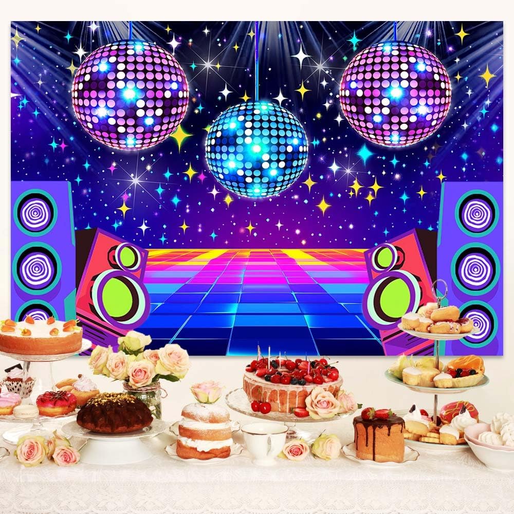Disco Backdrop 7 x 5 ft Retro Glow Party 70s 80s 90s Theme Stage Dance Background Disco Party Decoration Disco Ball Banner Dance PartyBackdrop for Birthday Party Prom Portrait Photo Props,Multi2