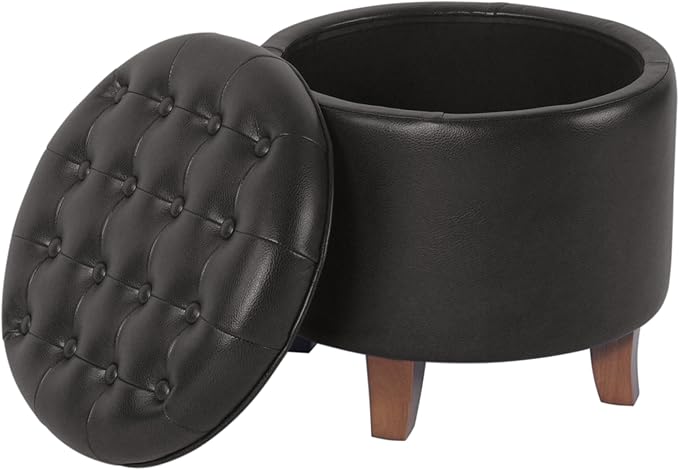 Homepop Home Decor | Upholstered Round Faux Leather Tufted Foot Rest Ottoman | - Image 6