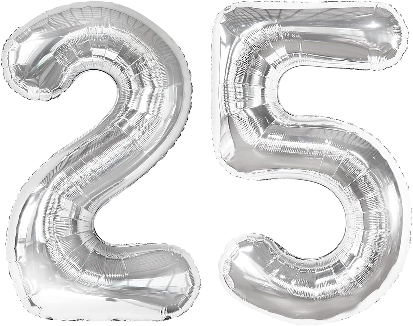 Silver 40 Inch Large Number 25 Birthday Balloon, 25 52 Birthday Celebration Decorations, Foil 25 Mylar Helium Number 25 Balloons Girl Boy Anniversary Party Supplies