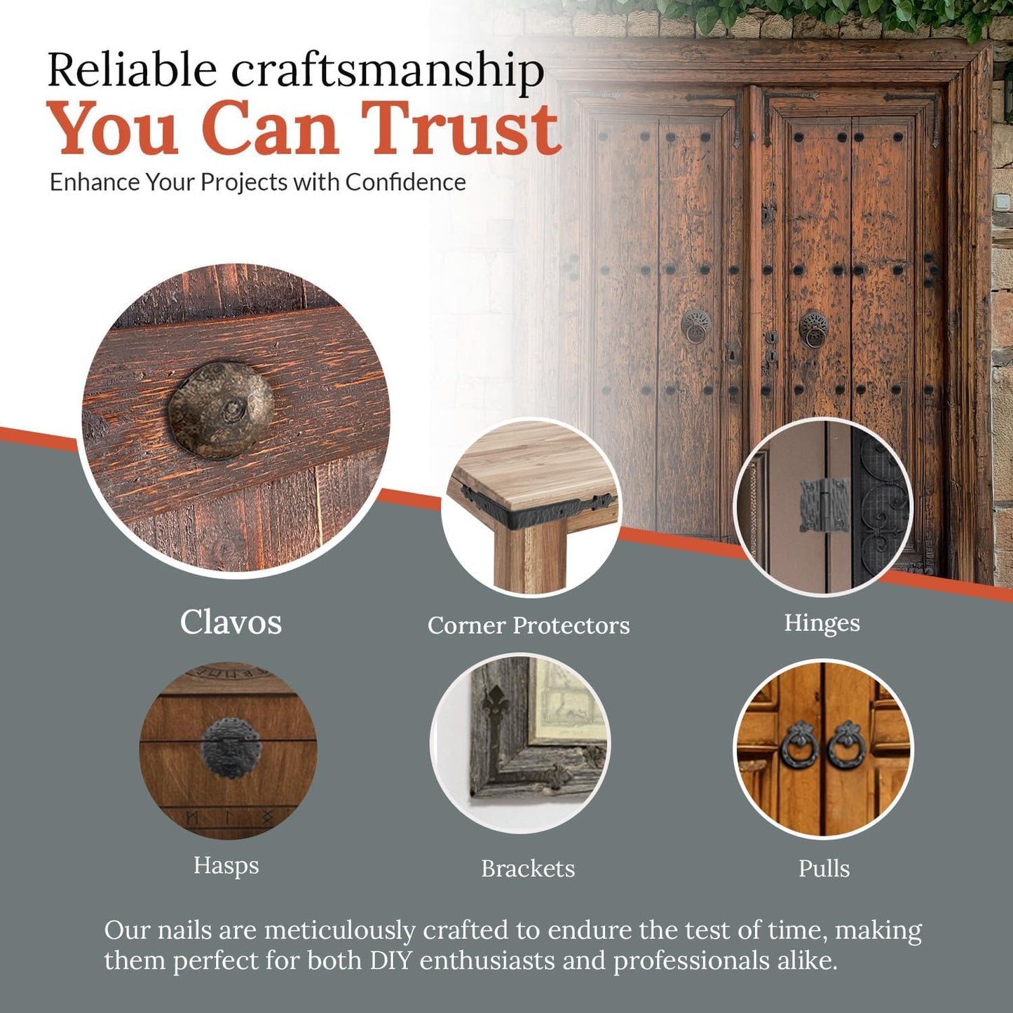 50 Pack 0.75" Round Head Iron Clavos Decorative Nails – Unfinished – Handmade Rustic Round Fasteners for Farmhouse Shutters, Faux Wood Beams, Barn Doors, Shutters, Gates – Ornamental Wood Accent