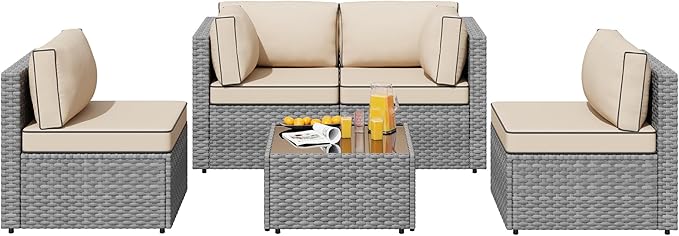SUNLEI 5pcs Patio Outdoor Furniture Sets Conversation Set, Low Back All-Weather - Image 6