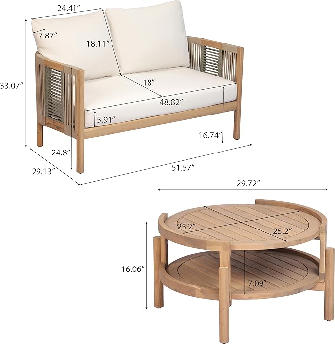 Christopher Knight Home Outdoor Acacia Wood Loveseat - Image 4