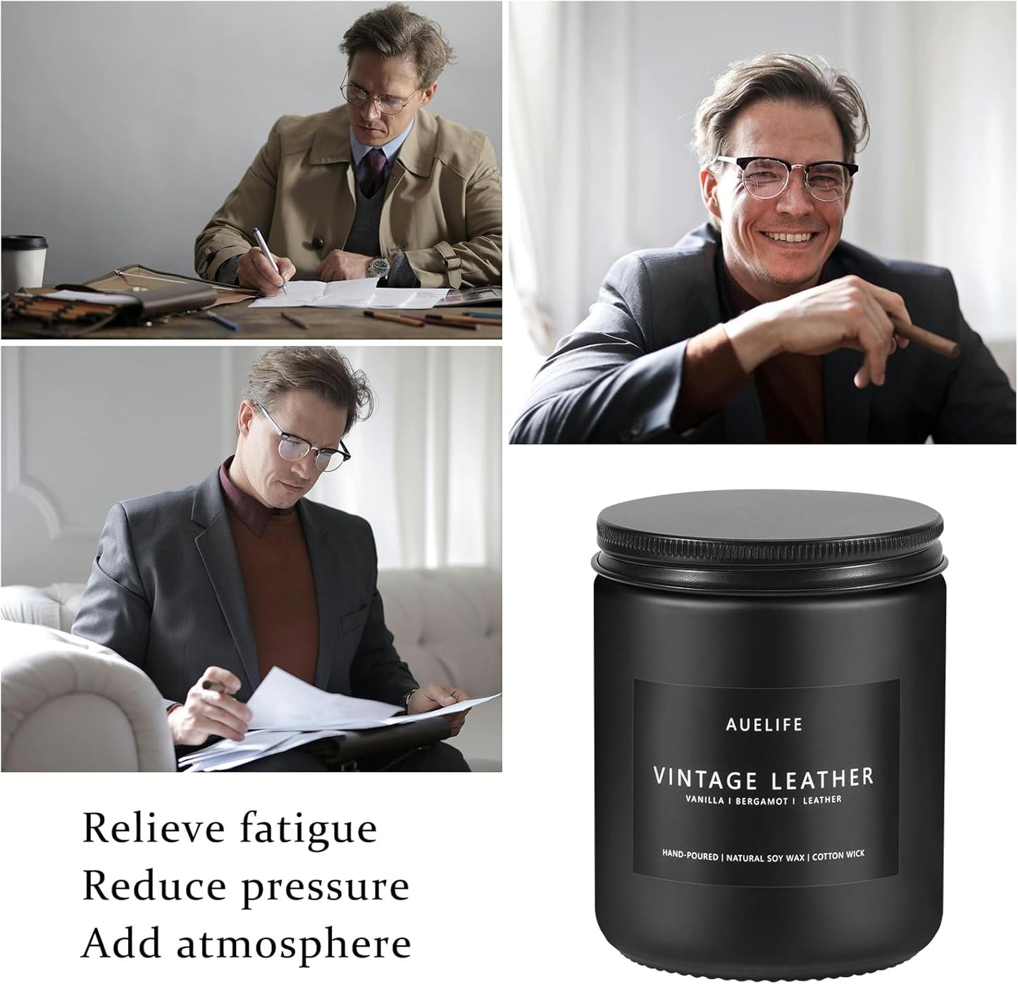 2 Pack Men Candles | Smoke & Vanilla + Vintage Leather - Scented Candles for Men - Masculines Candle - Soy Candle for Home Scented, Man Gifts, Black Jar - 7oz