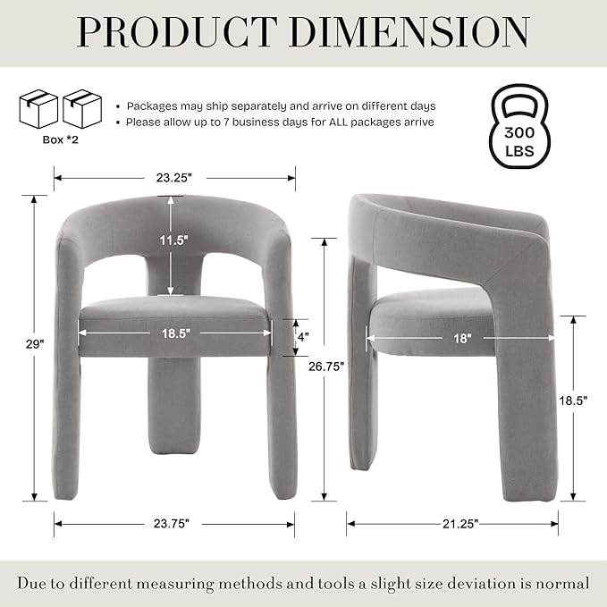 Modern Chenille Dining Chairs Set of 2, Upholstered Barrel Chairs - Image 2