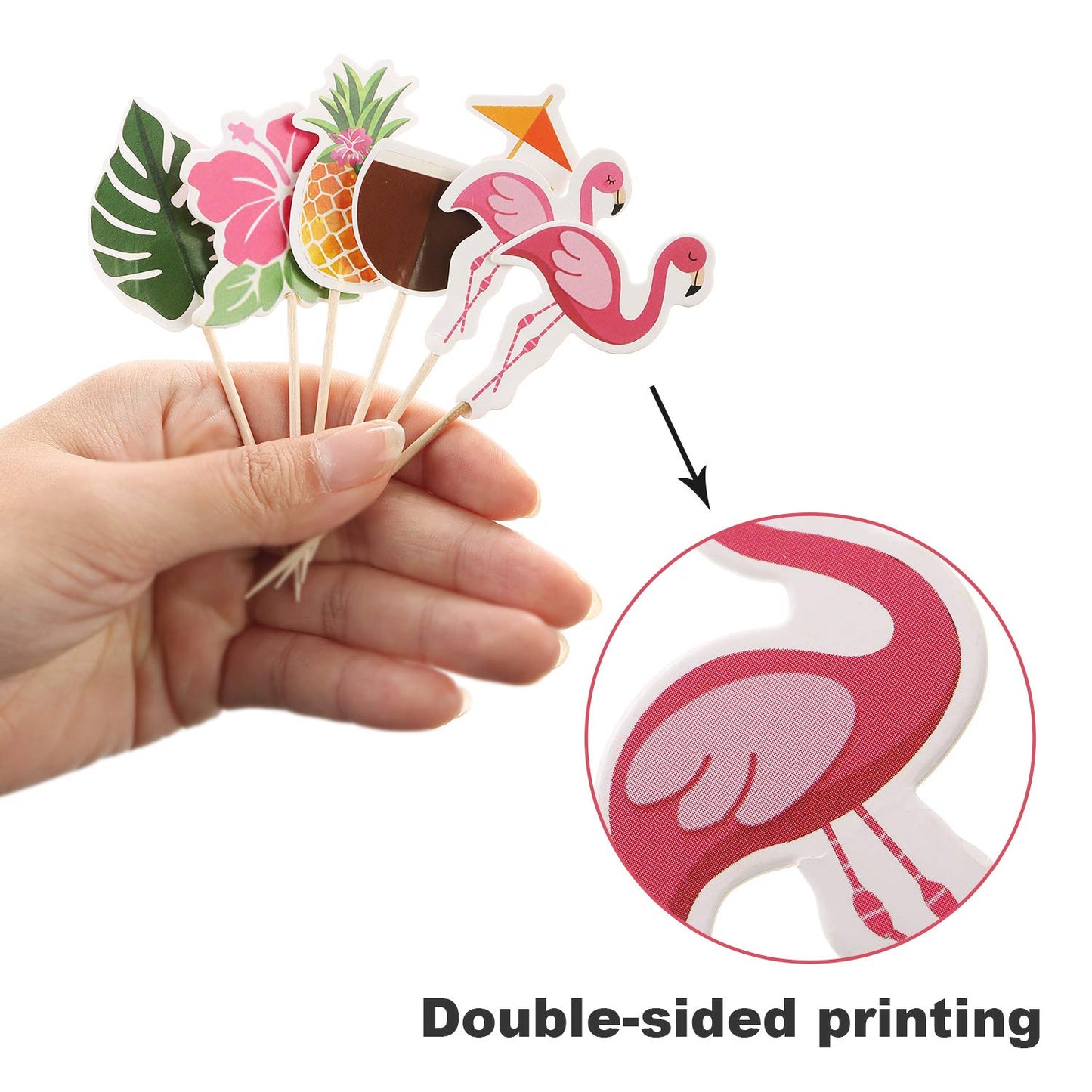 Luau Cupcake Toppers Tropical Cake Decorations Hawaiian Toothpicks Sticks with Flamingo Pineapple Palm Leaves Shape Picks for Summer Beach Theme Party Favors Supplies, 6 Styles (72)