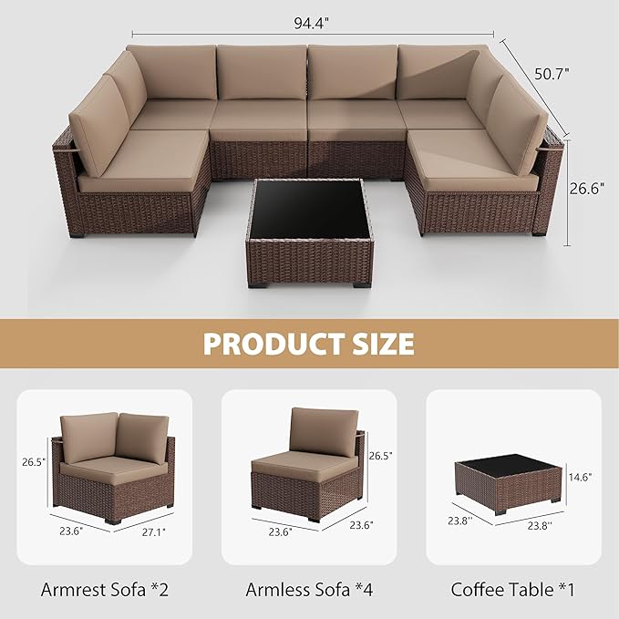KIGOTY 7-Piece Patio Furniture Set, All-Weather PE Rattan Outdoor Sectional Sofa - Image 3
