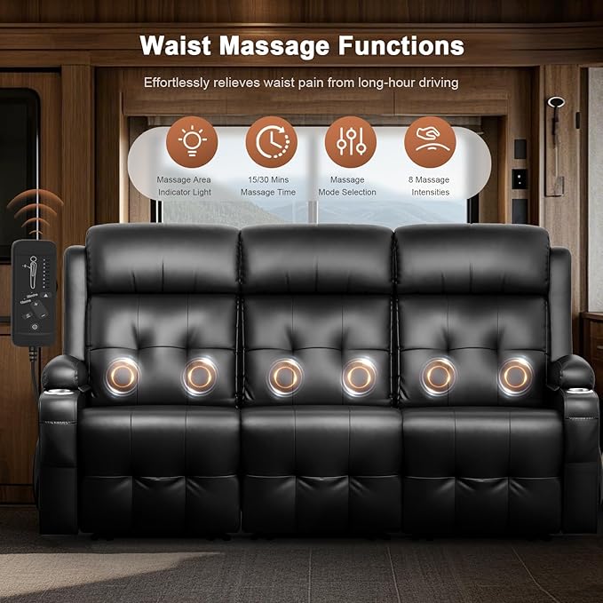 RV Loveseat Recliner Sofa, 3 Seater Massage Wall Hugger Reclining Couch - Image 4