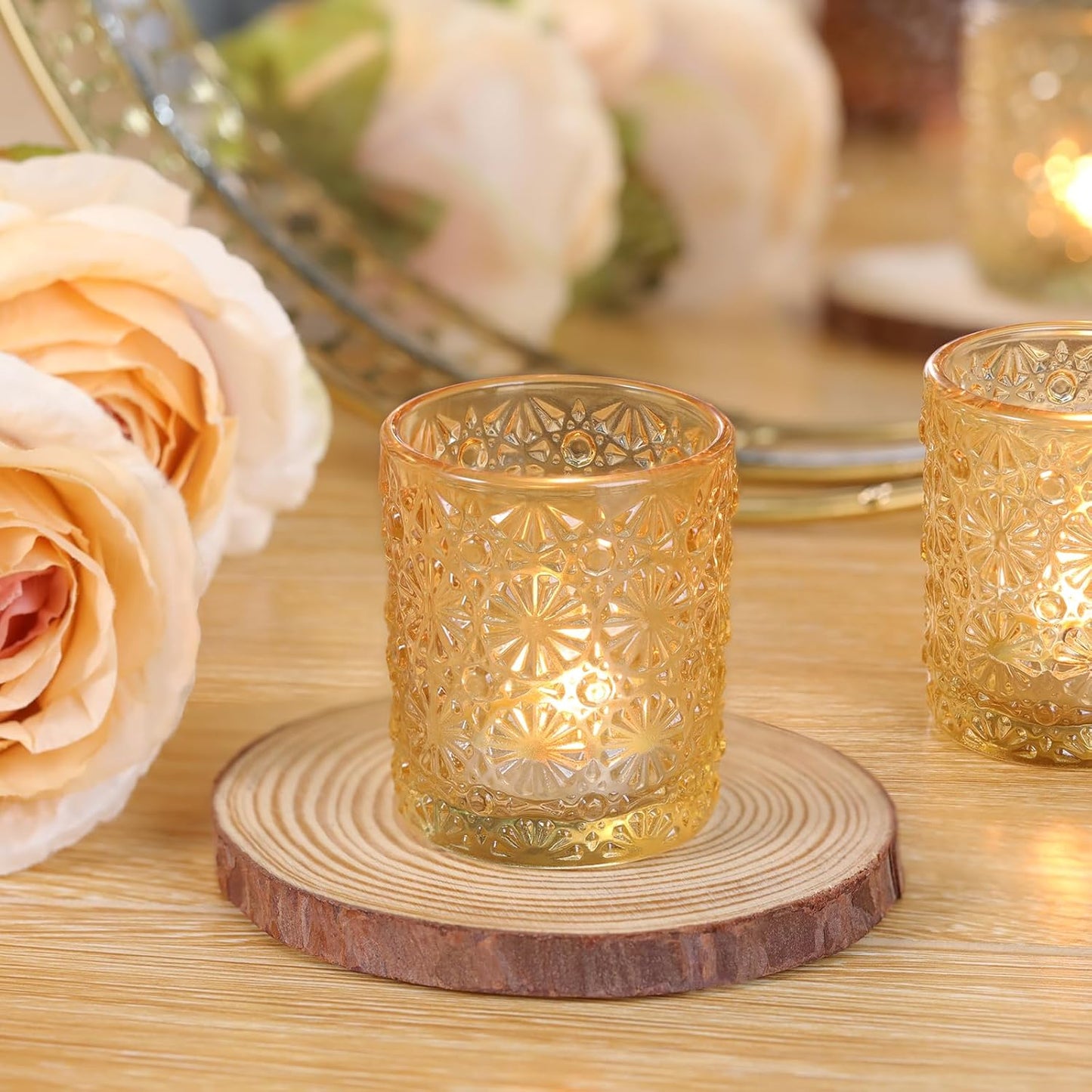 Gold Votive Candle Holder Set of 36, Flower Tea Lights Candles Holders for Wedding Table Centerpieces, Birthday Parties, Anniversary, Bridal Shower and Holiday Decorations