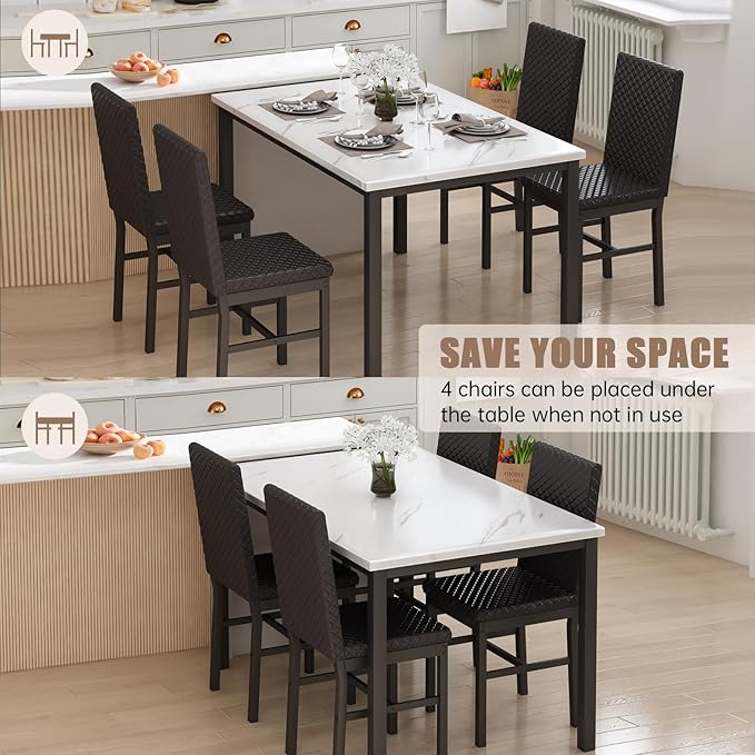 Recaceik Dining Table Set for 4, Modern 5 Piece Dining Table Set Faux Marble - Image 8