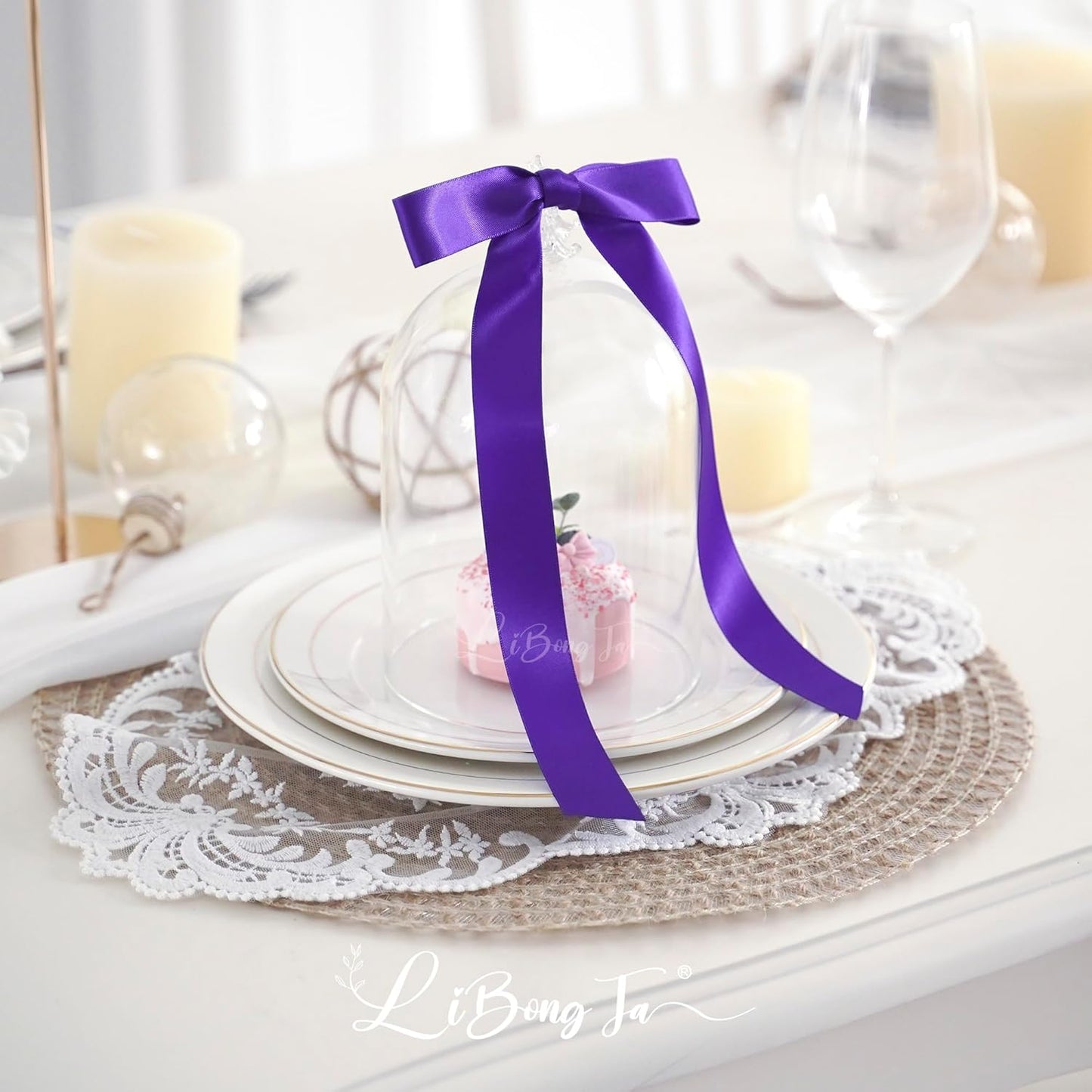 50 PCs Purple Bow Decor 5.5'' Satin Bows with Long Tail, Twist Tie Bows for Craft, Packaging Ribbon Bows, Premade Bows for Cake Decorating, Gift Bows for Treat, Wedding Favor, Party