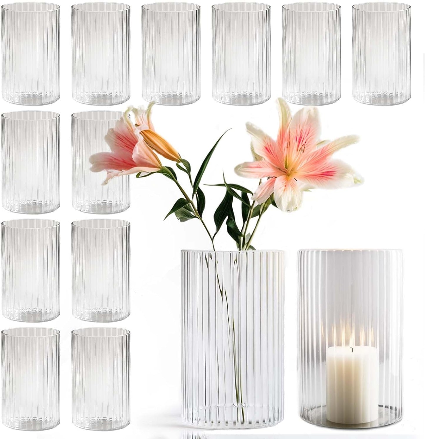 12pcs Glass Vase Cylinder Vases for Centerpieces Small Flower Glass Vases Bud Vases Home Decor Centerpiece Table Flower Vase Decorations for Office Beautification＆Holiday 6 Inch Tall