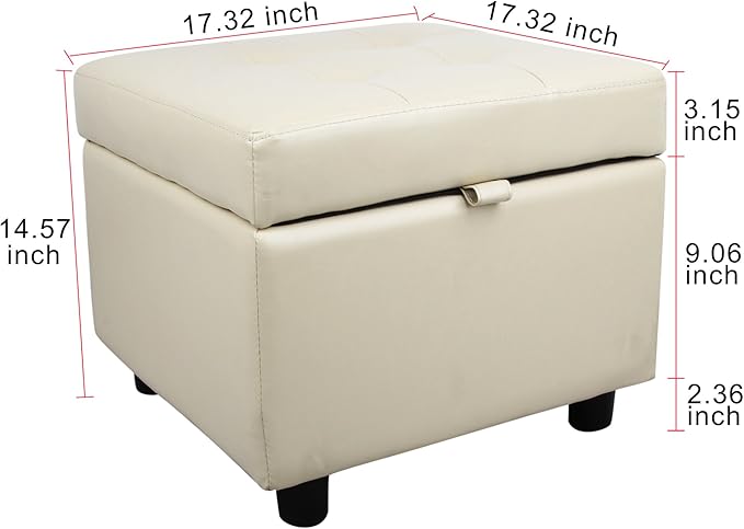 H&B Luxuries Tufted Leather Square Flip Top Storage Ottoman Cube Foot Rest - Image 3