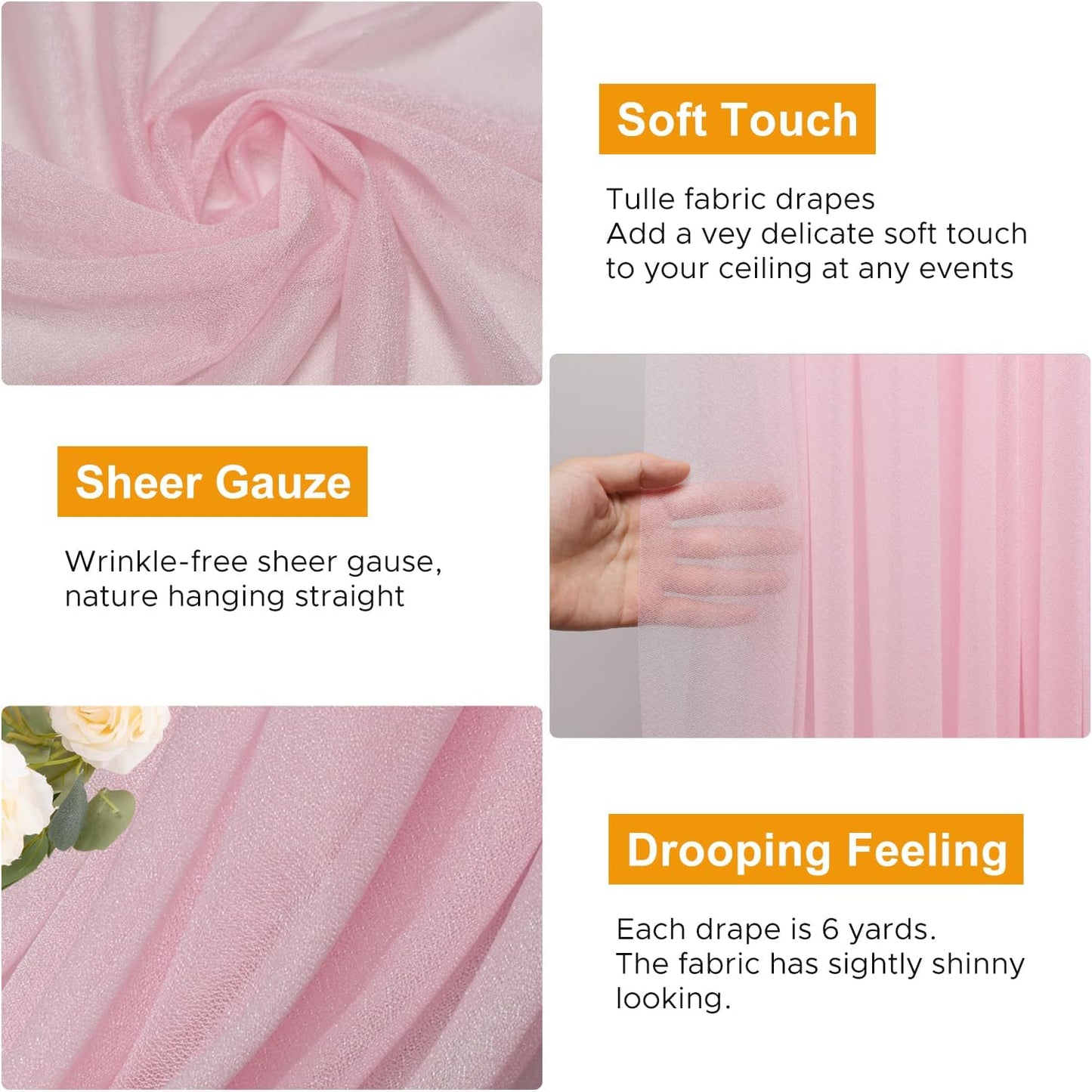 Wedding Arch Draping Fabric 4 Panels 28.7" x 20FT Blush Pink Sheer Chiffon Backdrop Drapes for Wedding Ceremony Birthday Party Bridal Shower Outdoor Decoration