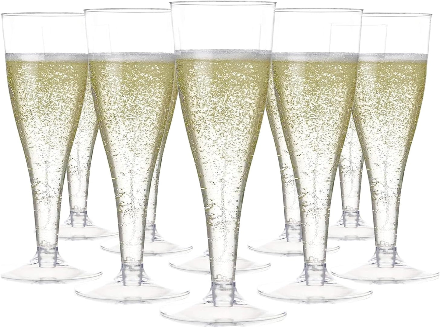 Prestee 100 Pack Clear Plastic Champagne Flutes - 4.5 oz Durable Disposable Champagne Glasses for Parties, Weddings, Toasting and Large Celebrations - Elegant Wine Glasses Stemware for Easy Cleanup