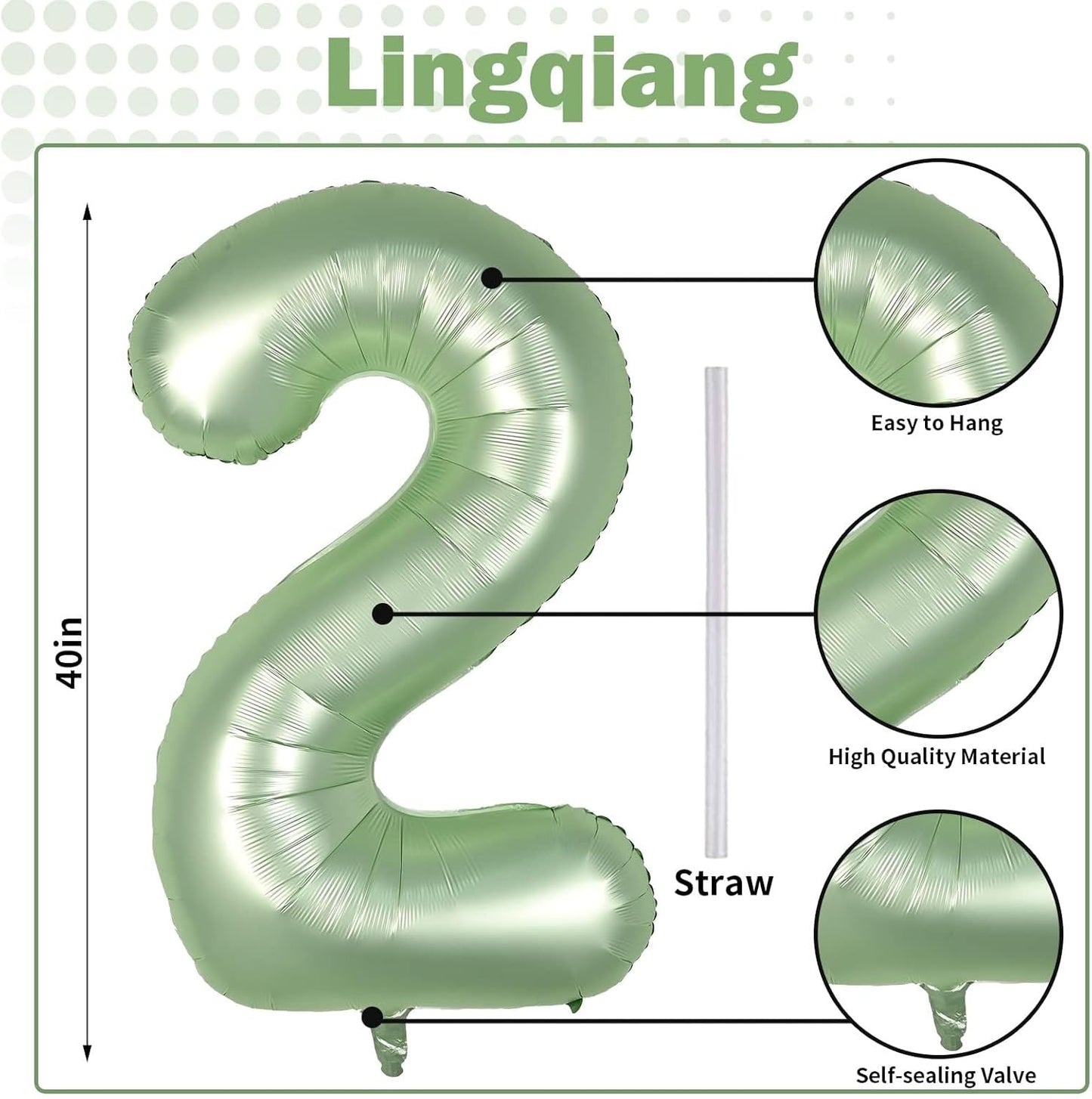 40" Balloon Number 2 Sage Green, Large Foil Number Balloons Set 0-9, Olive Green 2 Helium Balloons for Girls Boys 2nd 12th 20th Birthday Anniversary Graduation Jungle Safari Party Decoration Supplies