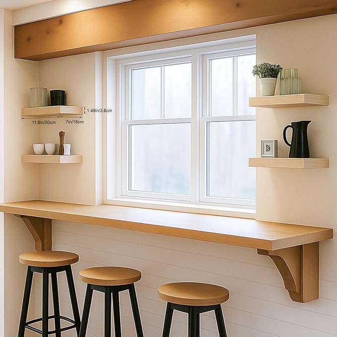 Oak Floating Shelves for Wall, Kitchen & Living Room Decor Display, for Plants - Image 5