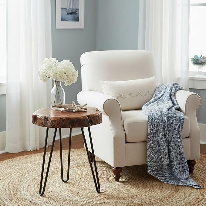 WELLAND Unique Shape Date Tree End Table Live Edge Side Table Plant Stand - Image 4
