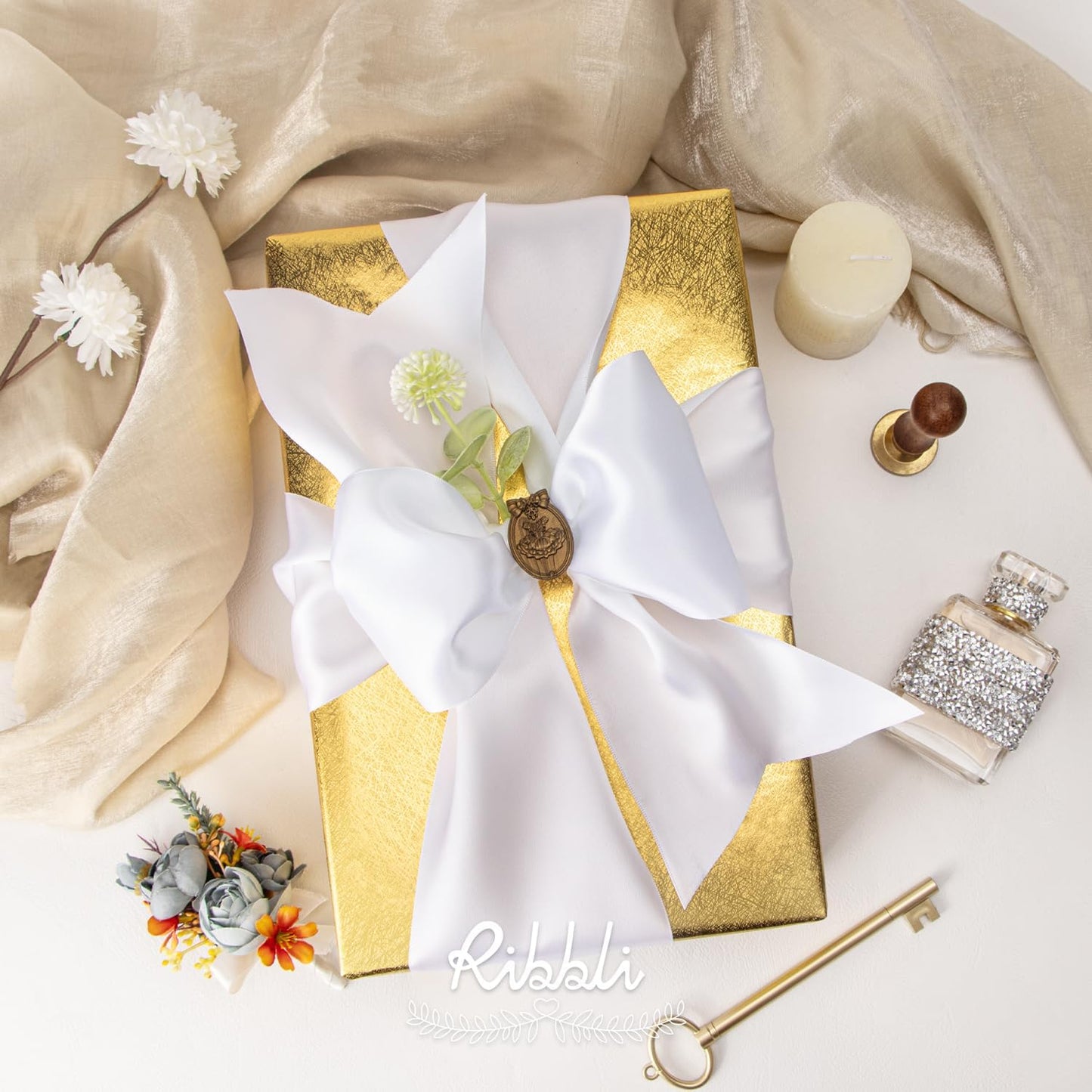 Ribbli White Satin Ribbon 4 Inch Wide White Ribbon for Wedding Chair Sash Grand Opening Ceremony Big Bows Gift Wrapping Floral Crafts Cake Decor-Double Faced Satin Continuous 10 Yards