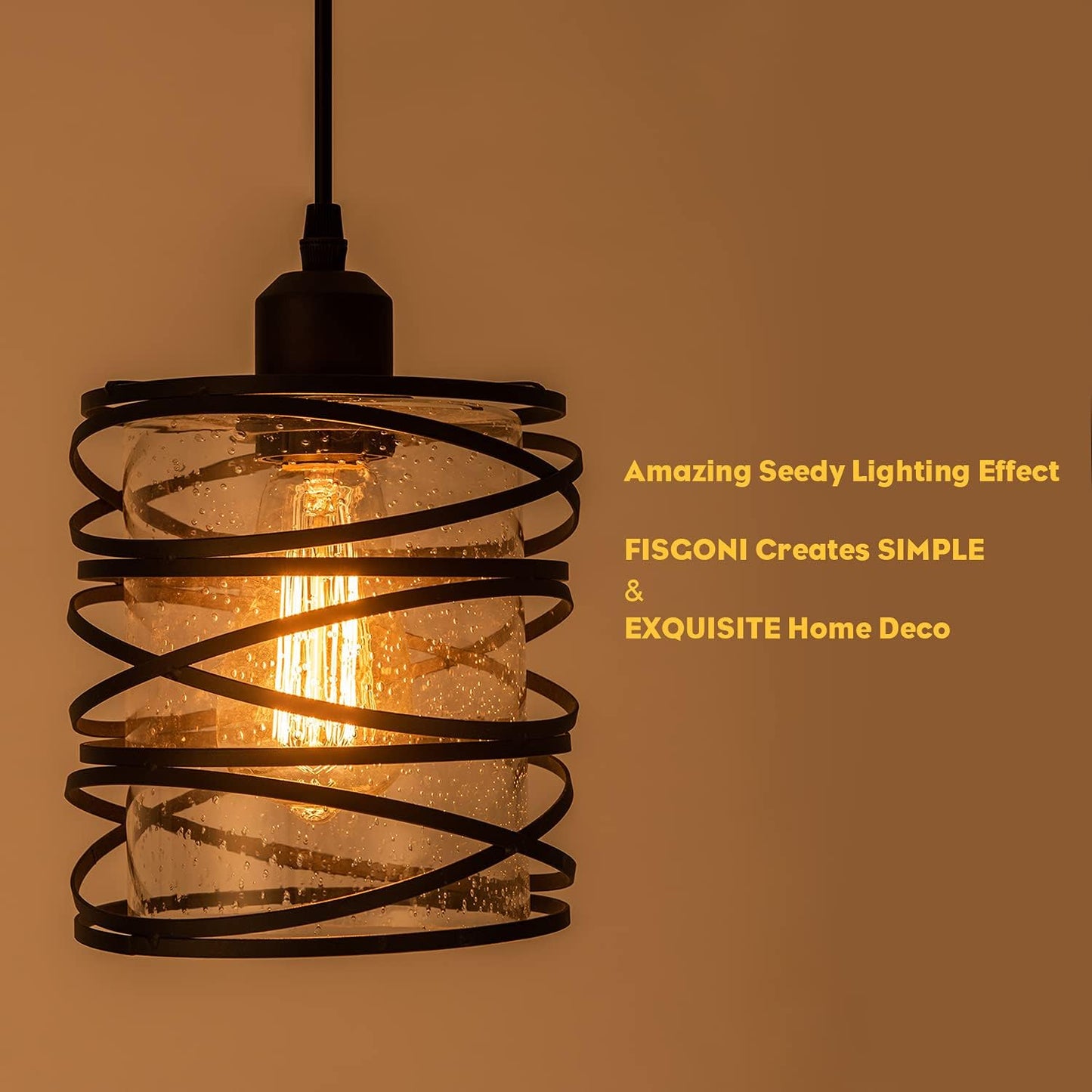Modern Mini Pendant Light Fixture 3-Pack Kitchen Island Pendant Lighting 6.3''Matte Black Spiral Cage Handblown Clear Seeded Glass Shade Adjustable Cord for Dining Room