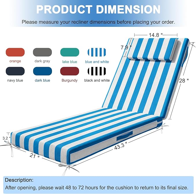 Outdoor Lounge Chair mat, 72 inches x 21 inches, Waterproof Chaise Lounge - Image 2