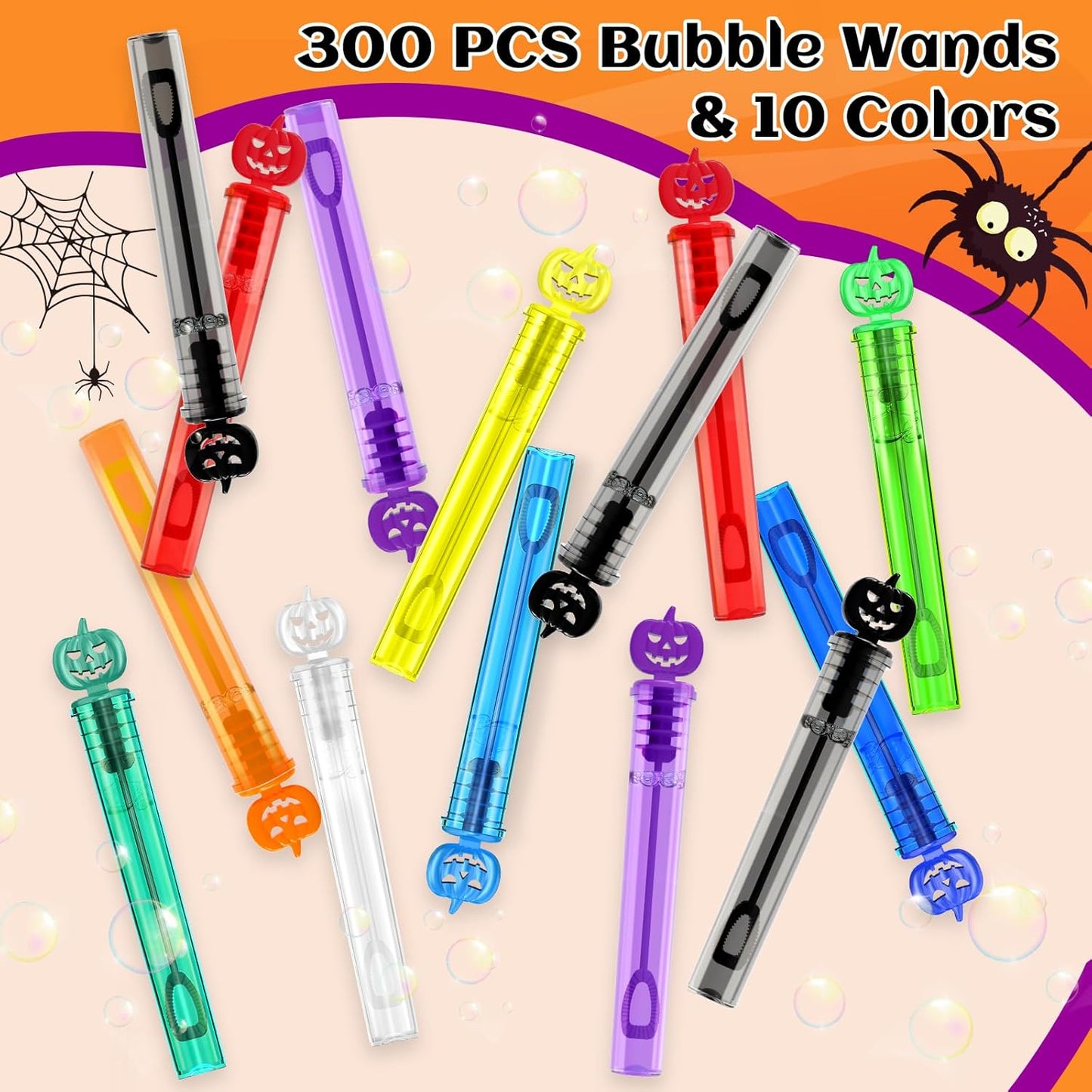 SpringFlower 300 PCS Halloween Bubble Wands, Party Favor Mini Bubble Wands Halloween Gifts Kids Goodie Bag Stuffers for Trick or Treat