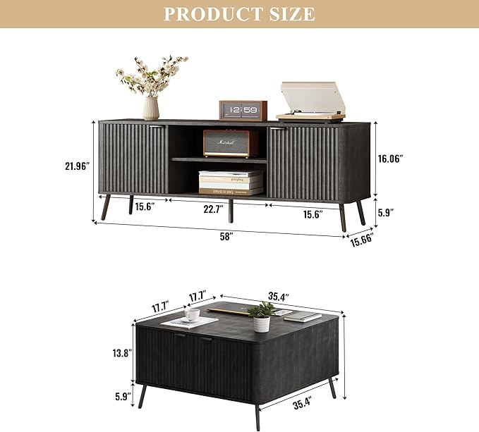 Fatmok Fluted Living Room Furniture Set – 58" TV Stand Entertainment Center - Image 2