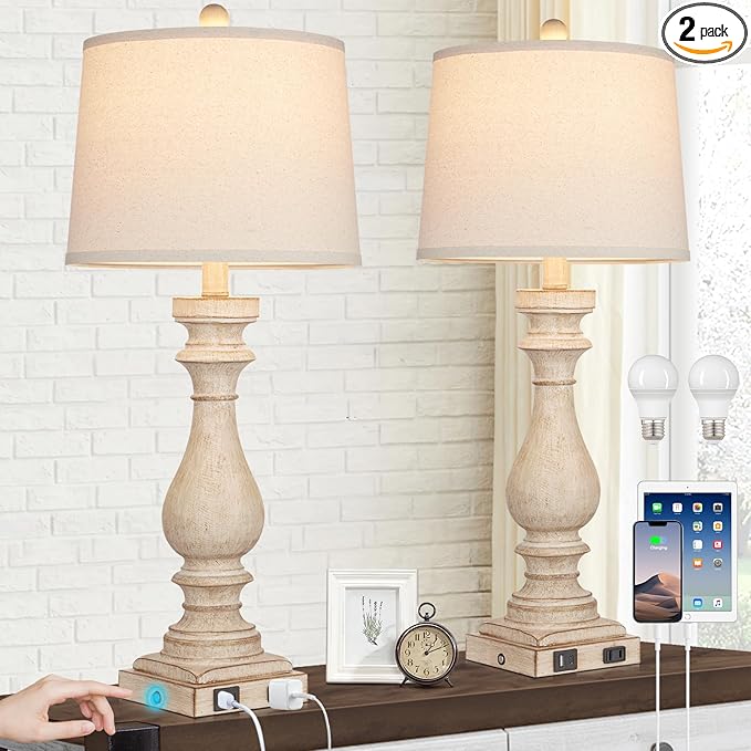 Cinkeda 29" Tall Table Lamp for Living Room Set of 2, Farmhouse Nightstand by Cinkeda