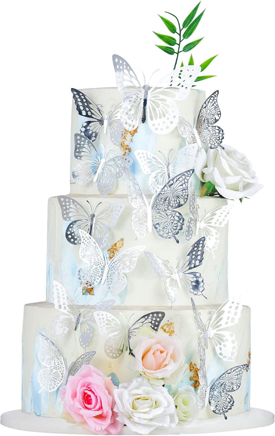 Gyufise 36 Pack Silver Glitter 3D Butterfly Cupcake Toppers Hollow Cake Decorations for Birthday Wedding Fairy Party Wall Sticker Decal