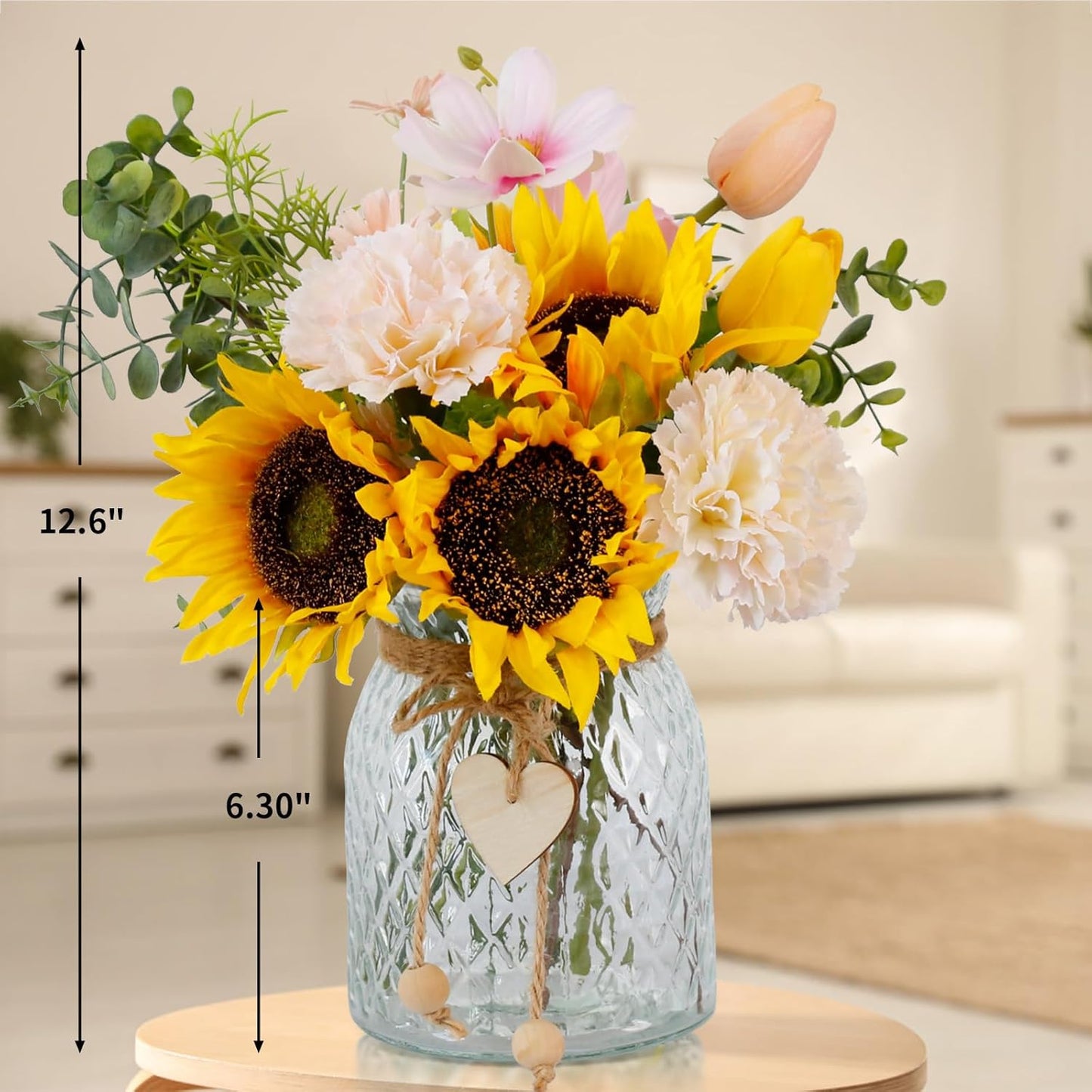 Fake Flowers in Vase,Artificial Sunflower Bouquets in Vase with a Flower Arrangement Holder,Table Centerpieces for Dining Room,Flower Centerpieces for Tables,Faux Flowers