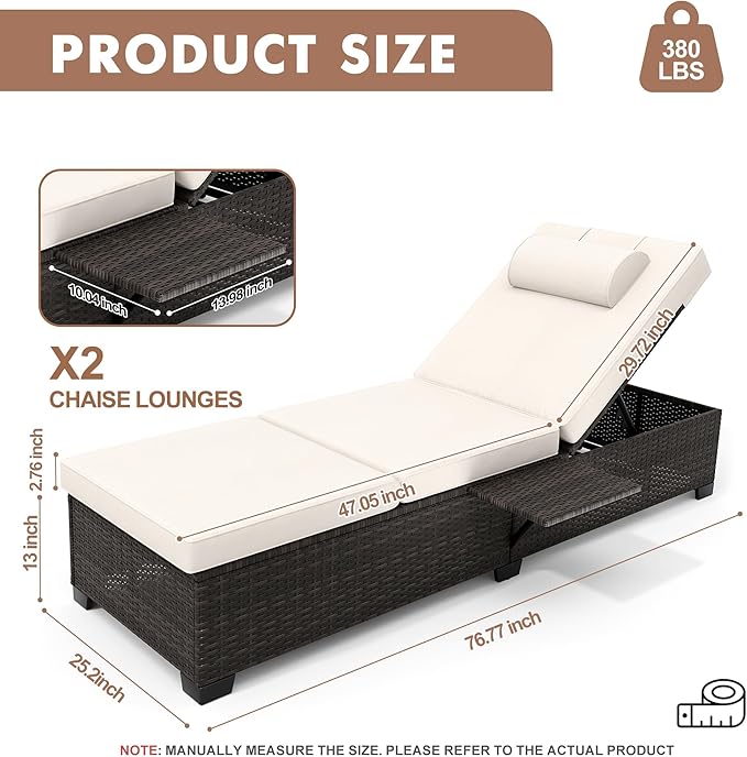 GAOMON Chaise Lounge Chairs Set of 2, Outdoor PE Rattan Chaise Lounge Chair - Image 2