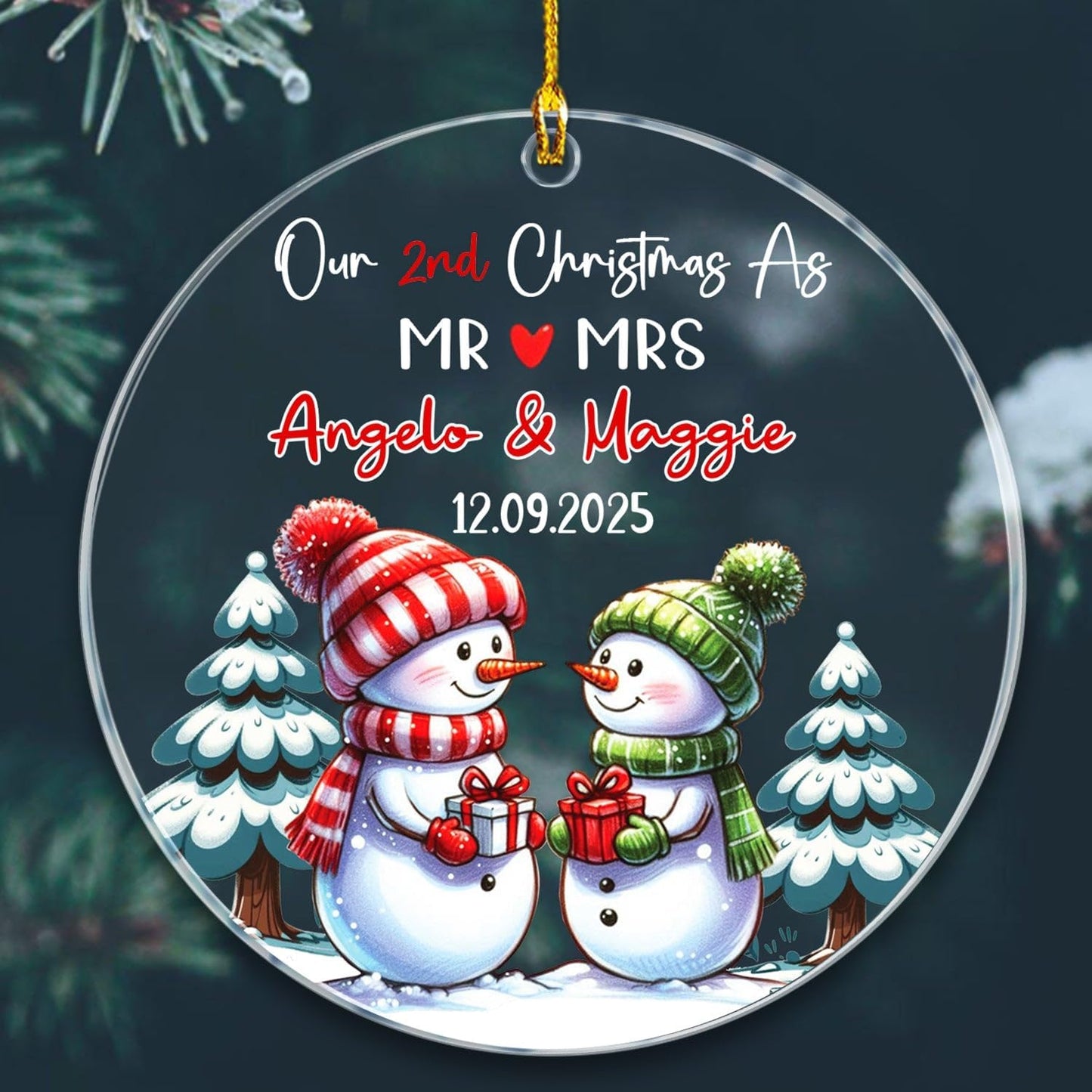Our 2ND Christmas As Mr & Mrs Ornaments Gift for Boyfriends Girlfriend, Personalized Date/Name Mr & Mrs Snowman Together Christmas Ornament 2025, Customized Couple Snowman Ornament for Anniversary