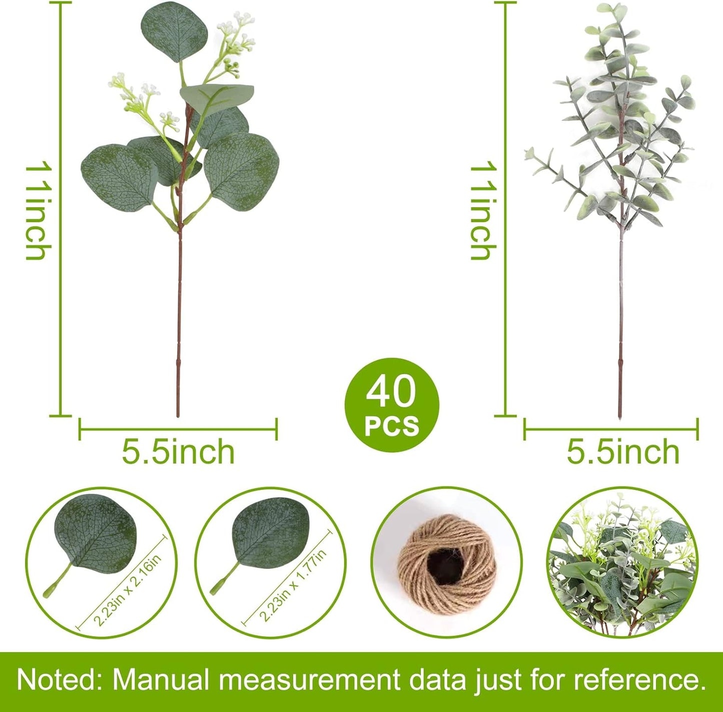 40 Pcs Artificial Greenery Eucalyptus Stem Silver Dollar Leaves Baby Eucalyptus Leaves Suitable for Family Wedding Vase Centerpieces Bouquet Flower Arrangement