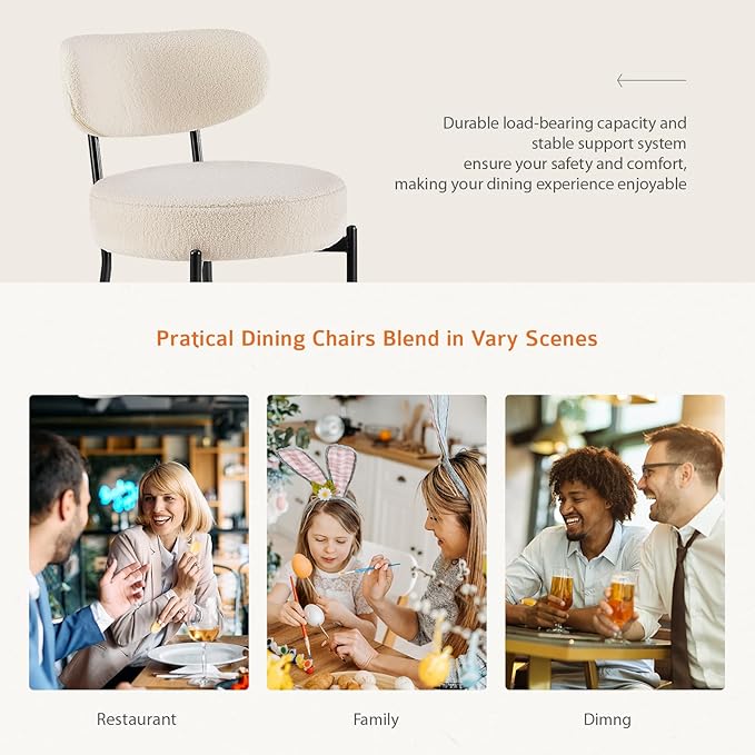 Sweetcrispy Dining Chairs Set of 6, Boucle Upholstered Modern Mid Century Round - Image 4